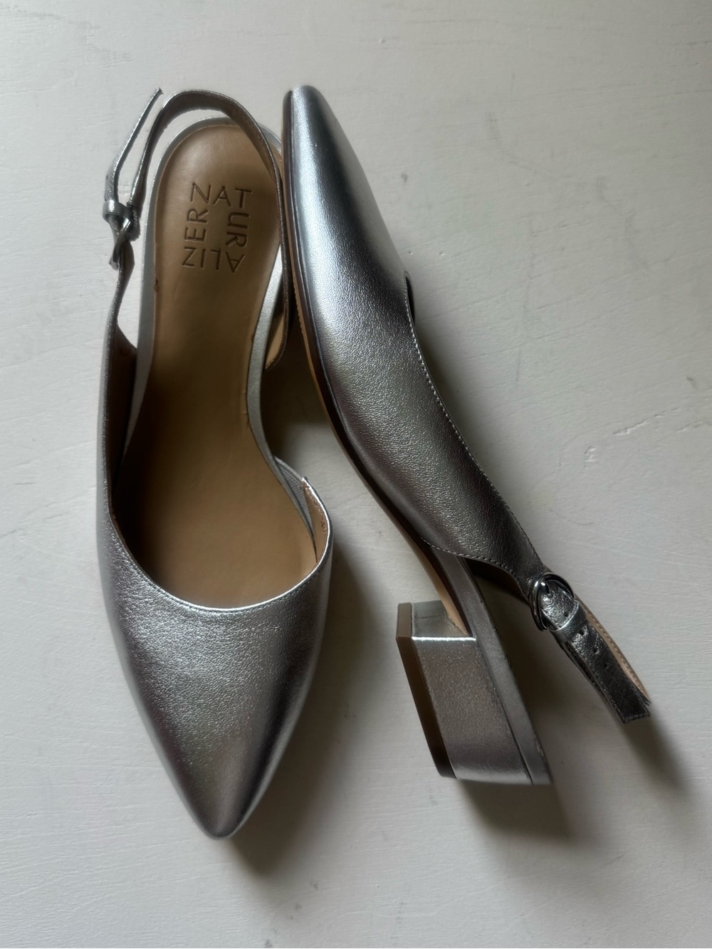 Nauralizer Banks Silver Leather Slingbacks - Picture 2 of 16